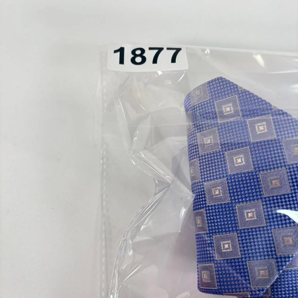 Andrew Fezza Tie Blue Purple Geometric Silk Stain Resistant Handmade 1877